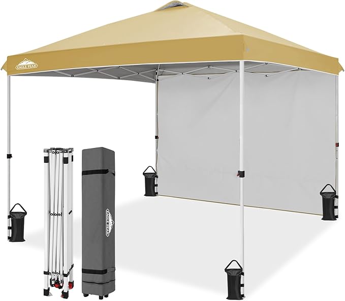 EAGLE PEAK Commercial Canopy 10x10 Pop Up Canopy Tent with 1 Sidewall, Easy Setup Heavy Duty Instant Event Shelter for Vendors & Markets, Outdoor Sun Shade, Beige