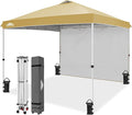 EAGLE PEAK Commercial Canopy 10x10 Pop Up Canopy Tent with 1 Sidewall, Easy Setup Heavy Duty Instant Event Shelter for Vendors & Markets, Outdoor Sun Shade, Beige