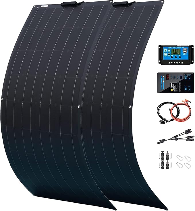 800 Watt Flexible Solar Panel for RV, 2 × 400 Watt 12 Volt Solar Power Panel Kit with 40A Solar Charge Controller & Inverter Monocrystalline Solar Panels for Camping Off Grid Battery Charging Boat