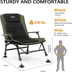 VINGLI Oversized Fishing Chair Heavy Duty Support 440 LBS, 160° Freely Adjustable Reclining Folding Chairs, Lounge Travel Outdoor Seat with High Back for Fishing Camping or Leisure