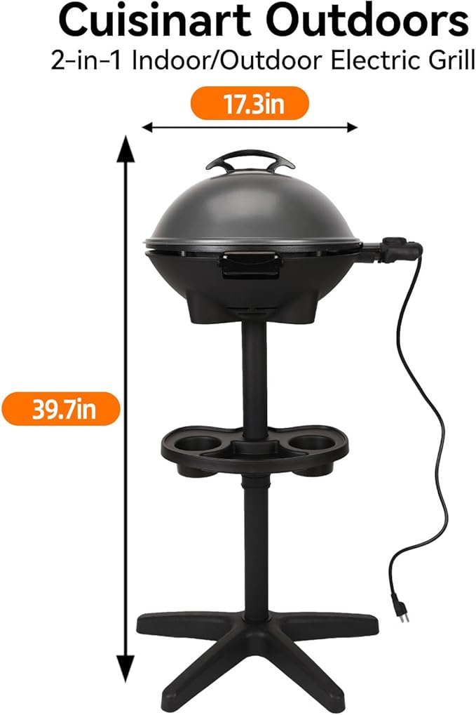 Outdoor Electric Grill for Balcony, Backyard & Outdoor Camping - 2-in-1 Grill Stove, Non-Stick Baking Pan, Intelligent Temperature Control, Removable Stand, Portable BBQ, Party, Gray