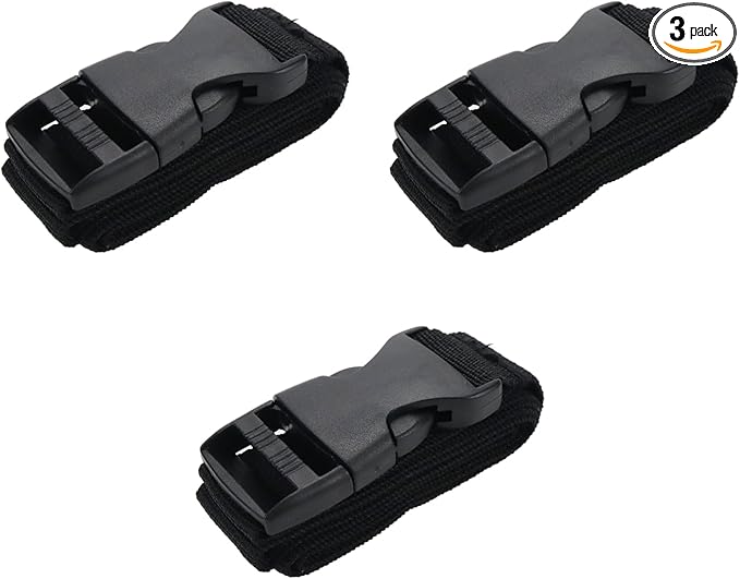3Pcs Tie Down Straps Black Adjustable Nylon Strap with Buckles 1" x 47" (3.9ft) Straps with Quick Release, Lashing Strap for Backpacking, Outdoor Activities