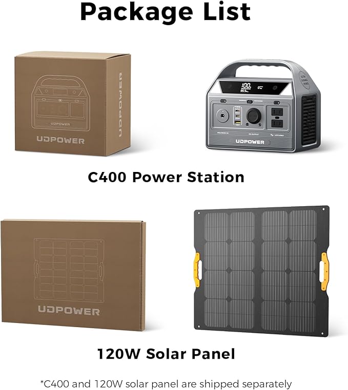 C400 256Wh Solar Generator Kit with 120W Foldable Solar Panel | 400W Portable Power Station + Fast Solar Charging for Camping, RV, Emergencies