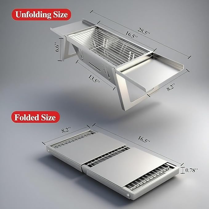 Foldable Small Charcoal Grill - Stainless Steel & High - Temp Resistant, Perfect for 2-3 Outdoor Enthusiasts! Ideal for Camping, BBQs, Picnics & Tailgating, Super Portable Yakitori Grills