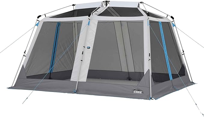 CORE 12’x10' Lighted Instant Screen House | Folding and Portable Large Pop Up Canopy Shelter with LED Lights | Perfect for Family Camping, Outdoor, Picnic, Backyards, BBQ, Tailgate, Patio and Party