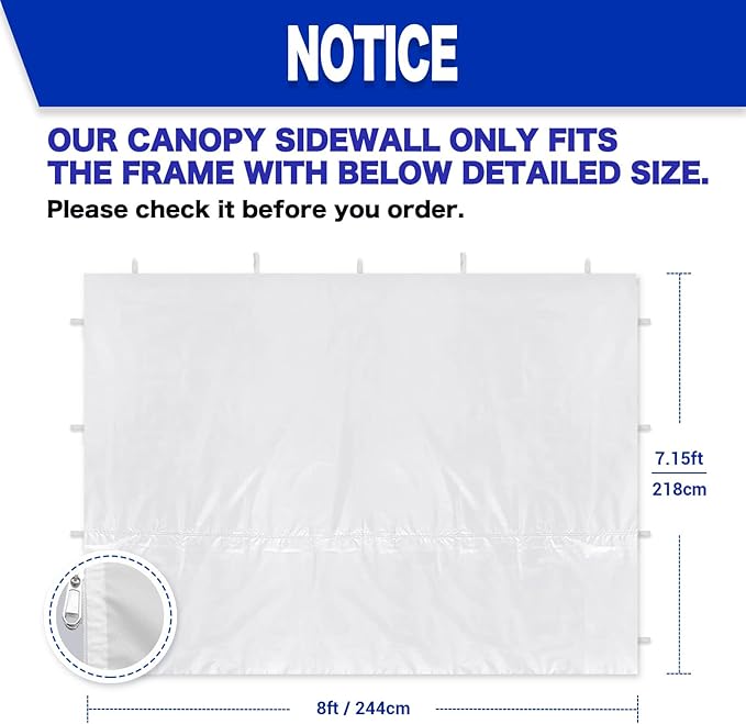 Instant Canopy Walls for 8x8 Pop Up Canopy Frame, Waterproof, 99% UV Protection for Outdoor Events, White(3 Pieces Canopy Sidewalls Only, Canopy Not Included)