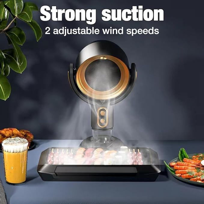 Portable Range Hood, Desktop Range Hood with 2 Speed Exhaust Fan, Detachable Aluminum Filter, Large Oil Collection Cup, Portable Kitchen Exhaust Fan for Indoor BBQ, Hot Pot Camping Trips Home (Gold)