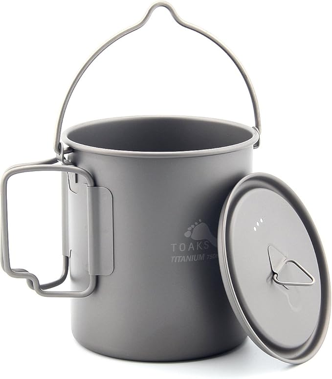 TOAKS Titanium 750ml Pot with Bail Handle for Ultralight Camping, Backpacking Cookware and Mug