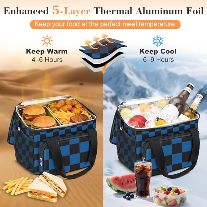Coobiiya Large Expandable Insulated Lunch Bag Cooler Bag，12-23L Lunch Box for Men Double Deck Leakproof，Heavy Duty LunchBag Cooler Bags for Camping, Travel, Kayaking & Beach