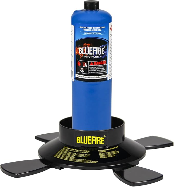 BLUEFIRE Dual-Use Camping & Brazing Fuel Gas Cylinder Stand Star Shape Bottle Base Propane MAPP MAP PRO Canister Stabilizer, Accessory for Portable Welding Torch Burner Stove,Bottle not Included