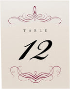 Decadent Flourish Wedding Table Numbers (Select Color/Quantity), Champagne, Burgundy, 1-75, Double Sided, Tent or Use in a Stand, Great for Parties & Restaurants