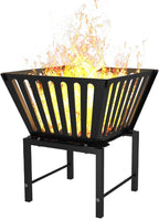 Outdoor Fire Pit — 17 Inch Portable with Storage Bag for Camping, Patio Heating, Picnic and BBQ, Trapezoid Vertical Hollow, Black