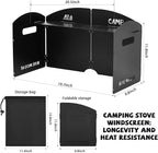 Heavy-Duty Carbon Steel Camp Stove Windscreen with Top Shelf, 4 Panel Folding Wind Shield for Gas Stove, Portable Wind Blocker for Outdoor Camping Cooking