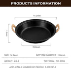 WANGYUANJI 14.2 inch Cast Iron Skillet & Grill Pan – Heavy-Duty Coating-free, Smokeless Flat Bottom, Dual Handles, All Stovetops, Indoor/Outdoor Use - Black