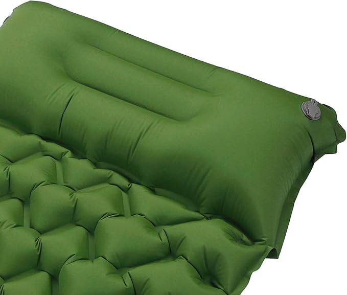 Ergonomic Inflating Sleeping Pad with Foot Pump and Storage Bag, and Wear for Office, Camping, and Outdoor Use (Olive Green)