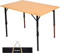 KingCamp 4-Fold Bamboo Camping Table with Serrated Adjustable Legs (16.5" to 27.6"), Heavy-Duty Aluminum Frame & Carry Bag for Outdoor, RV, Picnic, Beach