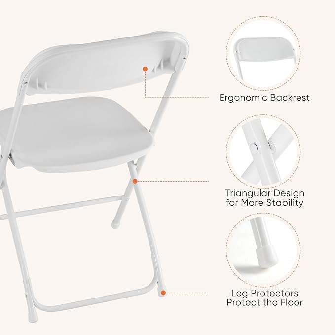 DUMOS Folding Chairs Sets of 12, 330lbs Capacity Plastic Stackable Home Office Chair, Portable Fold Up for Indoor Outdoor, Patio, Camping, Garden, Party (White)