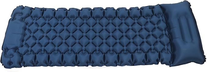Ergonomic Inflating Sleeping Pad with Foot Pump and Storage Bag, and Wear for Office, Camping, and Outdoor Use (Navy Blue)
