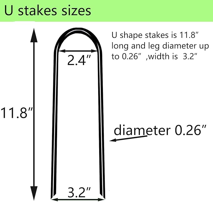 Heavy Duty Trampoline Anchors High Wind U-Shaped Sharp Ends Ground Anchor Galvanized Steel 11.8inch Safety Stakes for Soccer, Tents and Garden Decorations (Black 8pcs)