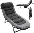 Folding Camping Cot for Adults with Adjustable Backrest & Pillow, Portable Lounge Chair Bed, 6-Position Recliner, Waterproof Outdoor Cot Supports 450lbs, Includes Side Pocket (Gray)