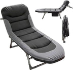 Folding Camping Cot for Adults with Adjustable Backrest & Pillow, Portable Lounge Chair Bed, 6-Position Recliner, Waterproof Outdoor Cot Supports 450lbs, Includes Side Pocket (Gray)