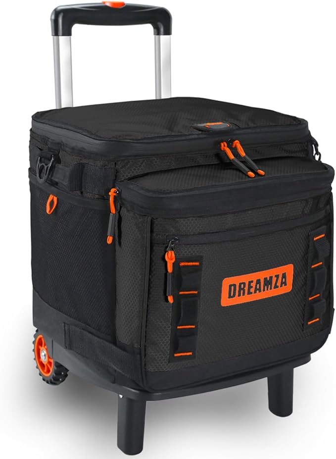 Soft Cooler with Wheels, 60-Can Wheeled Cooler with Handle, Leak Proof Rolling Cooler Insulated Bag with All-Terrain Cart, Collapsible Rolling Ice Chest for Beach Picnic Camping Grocery