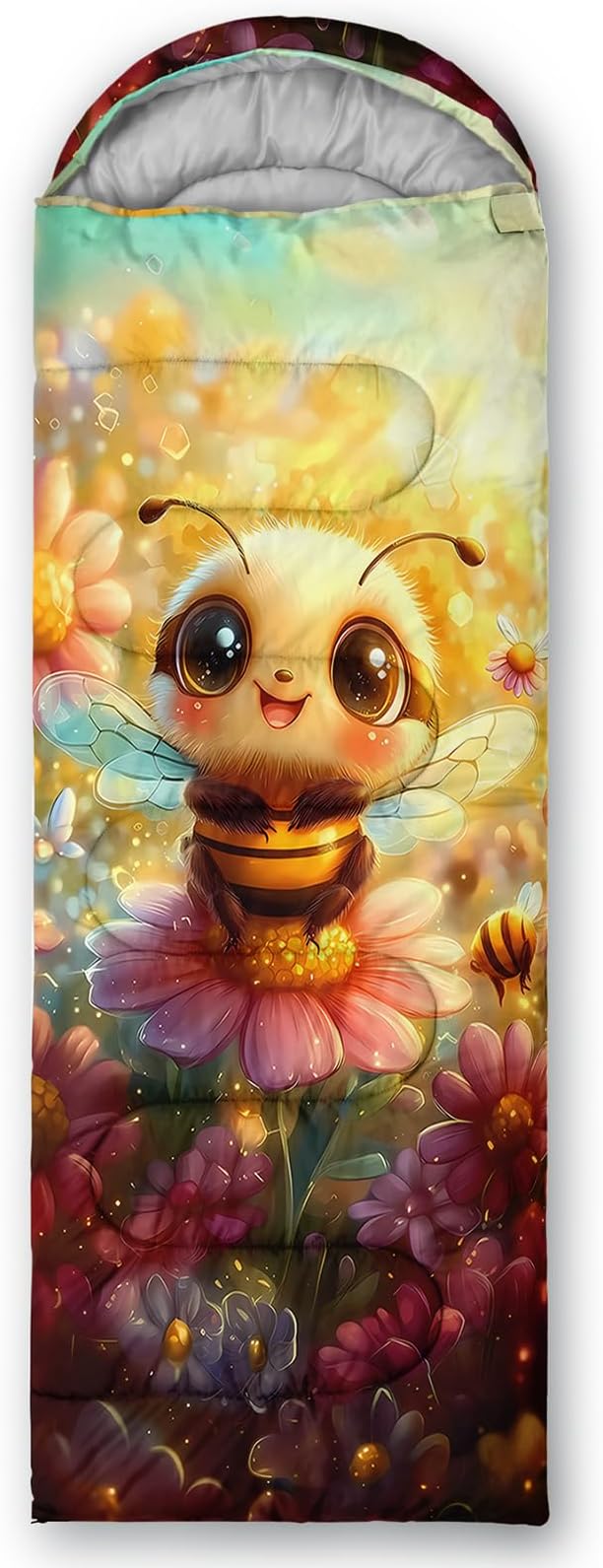 AILONEN Kawaii Panda Sleeping Bags,Lightweight & Waterproof,3 Season Warm & Cool Weather,Dreamy Purple Flower Animal Themed Sleeping Bags for Boys,Girls,Kids,Adults Travelling,Outdoors