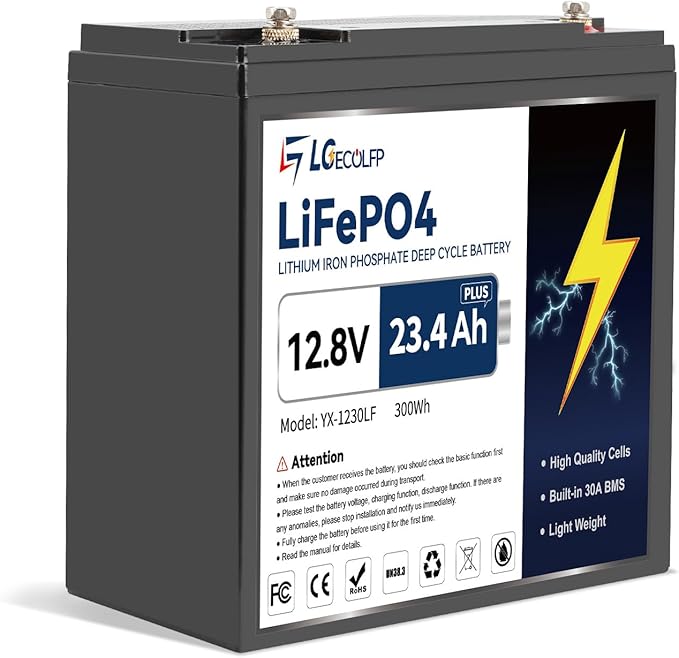 12V 23.4AH (30AH) Plus Lifepo4 Lithium Battery With 30A BMS, Lifepo4 Battery 4000+Deep Cycles Perfect for Trolling Motor,Kids Scooters,Power Wheel Chair,Boat,RV,Fish Finder etc