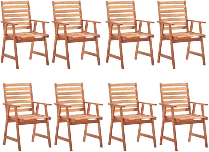 Patio Dining Chairs 8 pcs,Lawn Chair,Camping Chair,Garden Chair,Featuring Slatted Design,Waterproof Cushion,Each Cushion Features 2 Sets of Ropes, with Cushions Solid Acacia Wood
