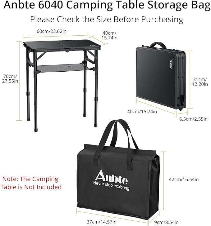 Anbte 2ft Small Folding Table Storage Bag, Waterproof Heavy Duty Portable Carry Bag Dustproof Picnic/Camping Tables Cover, 14.57" L × 3.54" W × 16.54" H (37cm x 9cm x 42cm), Black