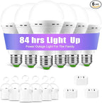Emergency-Rechargeable-Light-Bulb, Stay Lights Up When Power Failure, 1500mAh 12W 60W Equivalent LED Light Bulbs for Home, Camping, Hiking (E27, with Hook,with Plug Cap) 6 Pack