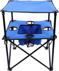 Portable Folding Camping Table with Cup Holders – Lightweight & Compact 2-Tier Outdoor Table with Storage, Ideal for Card Games, Snacks, Picnic, Tailgating & Camping (Blue + Black)