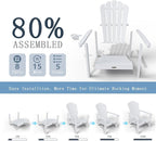 Stackable Adirondack Chair, HDPE All-Weather Adirondack Chairs - Durable and Space Saving, Plastic Outdoor Fire Pit Chairs with Cup Holder,White