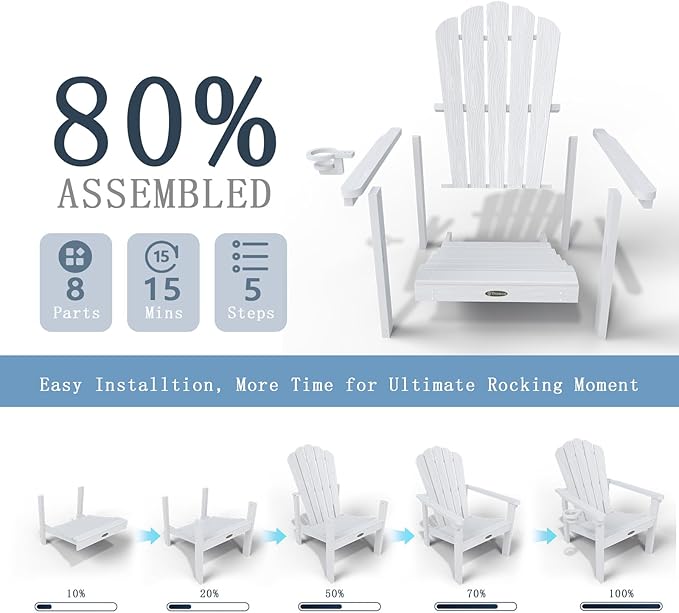 Stackable Adirondack Chair Set of 4, HDPE All-Weather Adirondack Chairs - Durable and Space Saving, Plastic Outdoor Fire Pit Chairs with Cup Holder,White