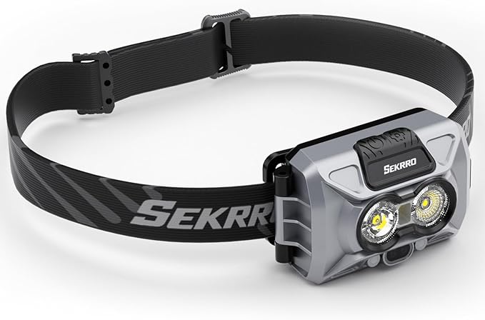 F8 Headlamp Rechargeable, 800 Lumen Super Bright LED Head Lamp, IP67 Waterproof with Motion Sensor and Red Light, AAA Battery Compatible for Work, Camping, Hiking, Running