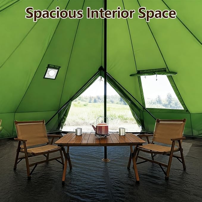 Bell Yurt Tent with Stove Jack, Waterproof Luxury 4 Season Tent 420D Oxford Cloth Green Glamping Tents for Family Outdoor Camping, Hunting, Party, All Year Living