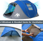 6 Person Easy Pop Up Tents for Camping - AYAMAYA Double Layer Waterproof Instant Tent with Vestibule & Porch, Large Size Family Tent Automatic Setup for 4-6 People Camping Hiking (Poles Included)