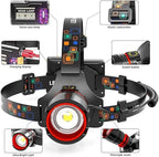 Rechargeable LED Headlamp 99000 High Lumens, Super Bright with 12 Modes & IPX7 Level Waterproof USB Rechargeable Zoom Headlight, 125° Adjustable for Outdoor Camping, Running, Cycling, Climbing, Home