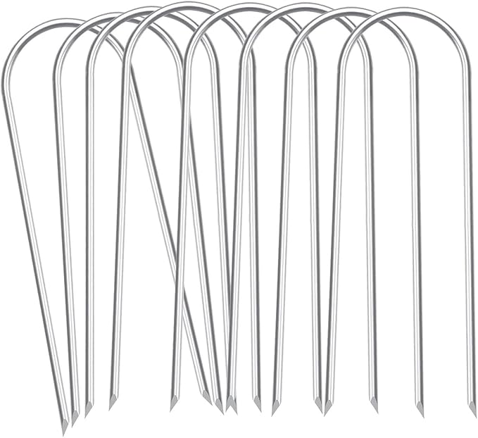 Heavy Duty Trampoline Stakes Anchors High Wind Stakes U- Shaped Sharp Ends Ground Anchor Galvanized Steel 11.8inch Safety Stakes for Soccer, Tents and Garden Decorations