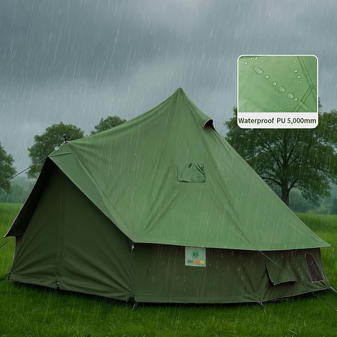 Bell Yurt Tent with Stove Jack, Waterproof Luxury 4 Season Tent 420D Oxford Cloth Green Glamping Tents for Family Outdoor Camping, Hunting, Party, All Year Living
