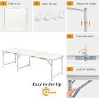 6.0 Ft Folding Portable Camping Table, Adjustable Height, Outdoor Waterproof Aluminum Lightweight Suitcase Table for Picnic, BBQ, Beach, Dining