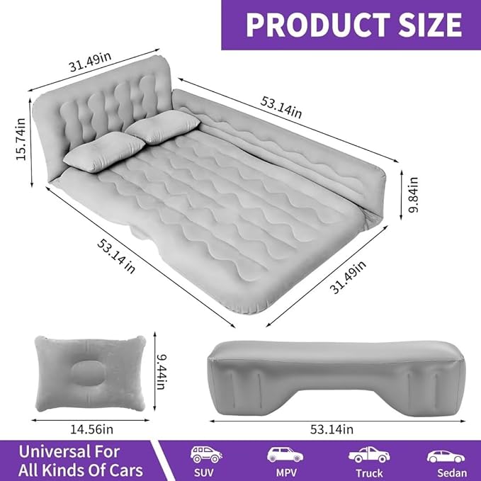 SUV Air Mattress - Thickened and Double Air Mattress Sided Flocking Travel Inflatable Car Mattress Bed with Electric Air Pump and 2 Pillows, Car Sleeping Bed for Home Outdoor and Travel