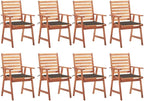 Patio Dining Chairs ,Outdoor Chairs,Coffee Chair,Study Chair,Bistro Chair,Fishing Chairs,Camp Chair,Garden Chairs,for Deck, poolside,Camping,Beach,Campsite,8 pcs with Cushions Solid Acacia Wood