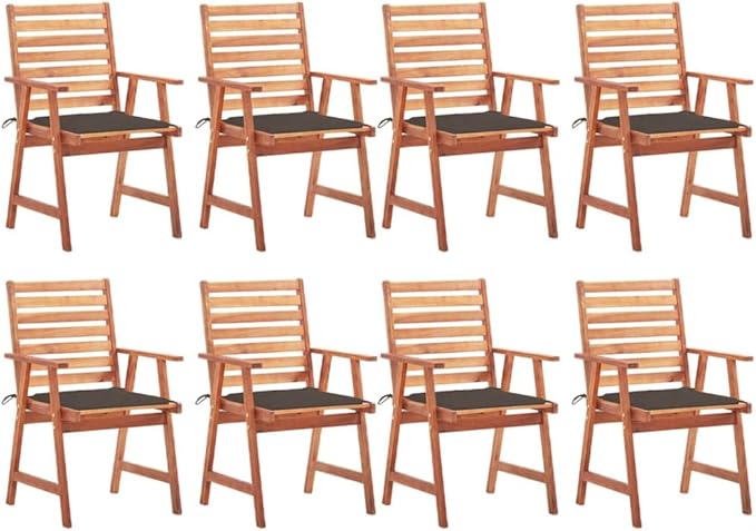 Patio Dining Chairs ,Outdoor Chairs,Coffee Chair,Study Chair,Bistro Chair,Fishing Chairs,Camp Chair,Garden Chairs,for Deck, poolside,Camping,Beach,Campsite,8 pcs with Cushions Solid Acacia Wood
