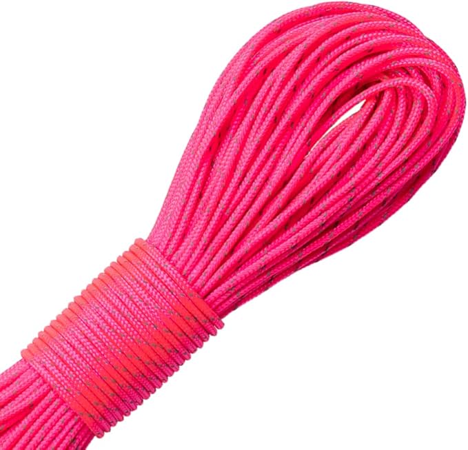 Paracord Planet – Fluorescent 1.75mm Reflective Guyline 95 Paracord Tent Rope Camping Parachute Cord – Neon Pink – 65ft