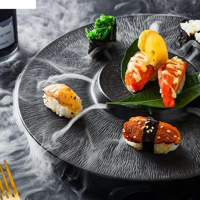 Camping Plates Ceramic Dinner Plate Creative Solid Color Dry Ice Plate Sashimi Plate Sushi Plates Salmon Plates Restaurant Specialty Tableware Decorative Plate(A 12 inch)