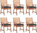 Patio Dining Chairs 6 pcs,Lawn Chair,Camping Chair,Garden Chair,Featuring Slatted Design,Waterproof Cushion,Each Cushion Features 2 Sets of Ropes, with Cushions Solid Acacia Wood