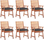 Patio Dining Chairs 6 pcs,Lawn Chair,Camping Chair,Garden Chair,Featuring Slatted Design,Waterproof Cushion,Each Cushion Features 2 Sets of Ropes, with Cushions Solid Acacia Wood