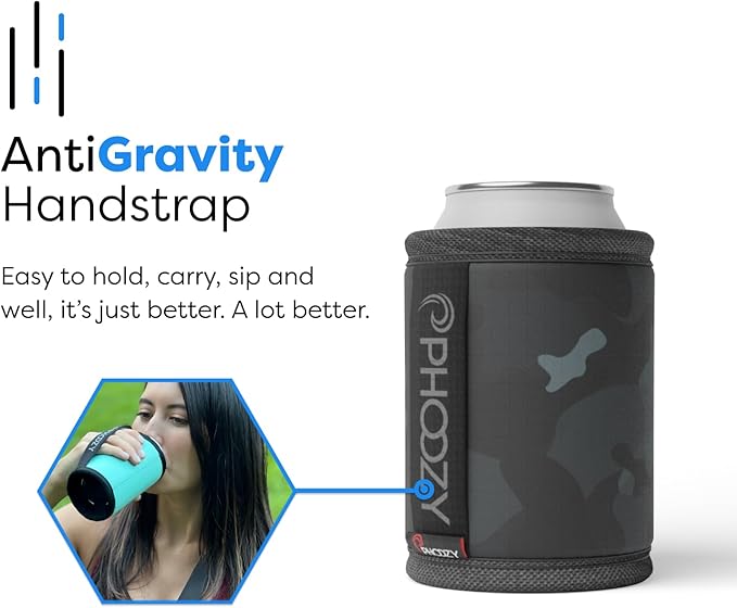 PHOOZY Insulated Can Cooler for 12oz Cans with NASA-Inspired Technology - Patented Koozie That Keeps Drinks Cold 10x Longer - Lightweight Beer Koozie for Outdoor Adventures - Black Camo