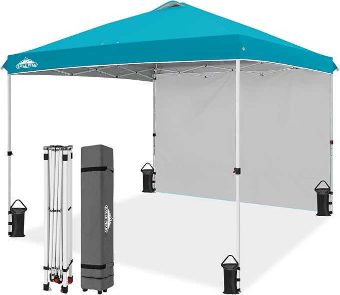 EAGLE PEAK Commercial Canopy 10x10 Pop Up Canopy Tent with 1 Sidewall, Easy Setup Heavy Duty Instant Event Shelter for Vendors & Markets, Outdoor Sun Shade, Turquoise